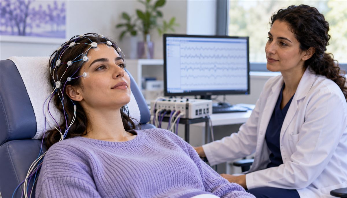 Patiente avec des électrodes sur le cuir chevelu pendant un EEG