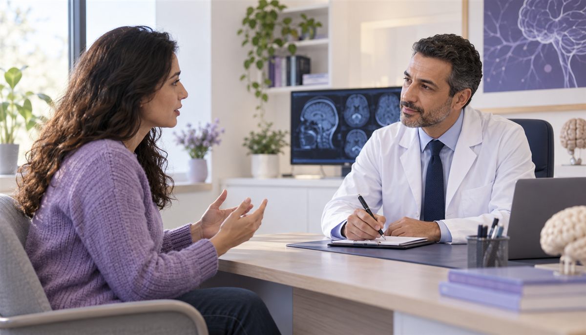Patient décrivant ses symptômes à un médecin attentif