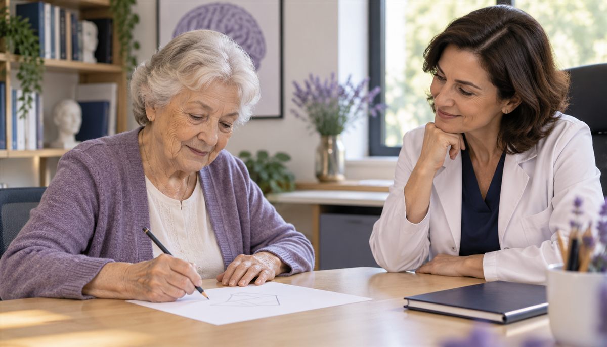 Évaluation de la mémoire avec une patiente et un médecin